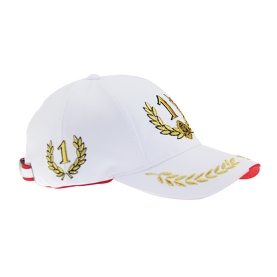 Cappuccio da corsa F1 bianco personalizzabile 6 pannelli ricamati in metallo oro