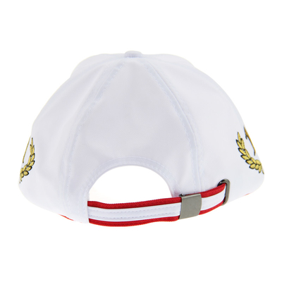 Cappuccio da corsa F1 bianco personalizzabile 6 pannelli ricamati in metallo oro