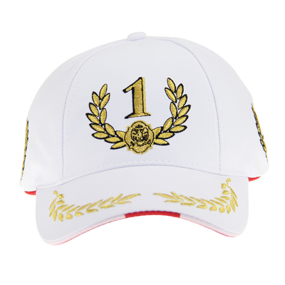 Cappuccio da corsa F1 bianco personalizzabile 6 pannelli ricamati in metallo oro