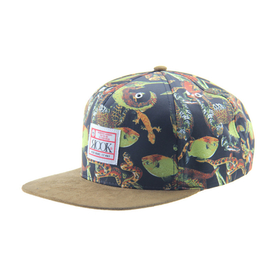 Stampa personalizzata Camp Snapback 5 Panel Cap Con Visore di Suede / Fascia di Cuoio