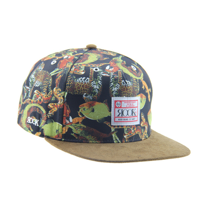 Stampa personalizzata Camp Snapback 5 Panel Cap Con Visore di Suede / Fascia di Cuoio