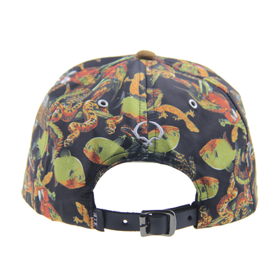 Stampa personalizzata Camp Snapback 5 Panel Cap Con Visore di Suede / Fascia di Cuoio