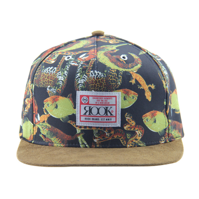 Stampa personalizzata Camp Snapback 5 Panel Cap Con Visore di Suede / Fascia di Cuoio