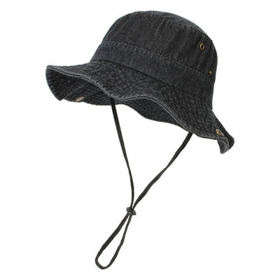 Unisex denim cappello da secchio di cotone lavato cappello da pescatore pieghevole protezione UV