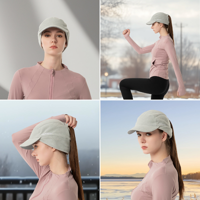 Cappello a coda di cavallo di lana per donne Cappello invernale riflettente con scalda orecchie
