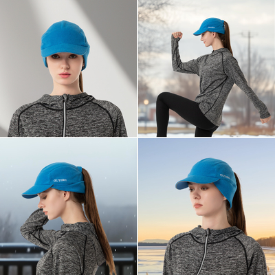 Cappello a coda di cavallo di lana per donne Cappello invernale riflettente con scalda orecchie