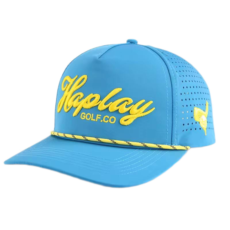 Cappelli da baseball da esterno ricamati in 3D con strisce tessute davanti e fori laser dietro